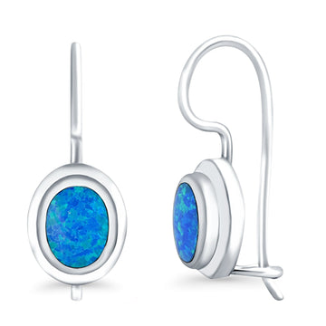 Dangling Leverback Earrings Lab Created Blue Opal 925 Sterling Silver (11mm)